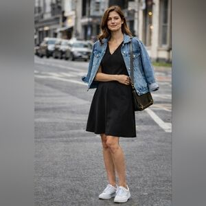 Everlane Black Sleeveless V-Neck Fit & Flare Dress A-Line Stretch Classic Sz 6